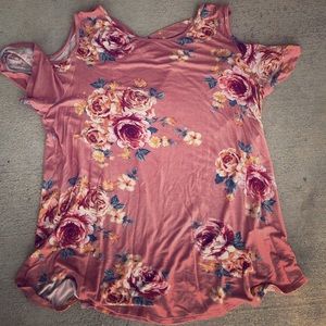 Gorgeous Dusty Pink Floral Cold Shoulder Blouse